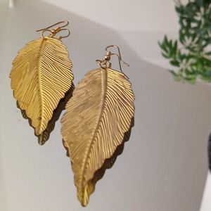 Gold Tone Leaf Dangling Earrings